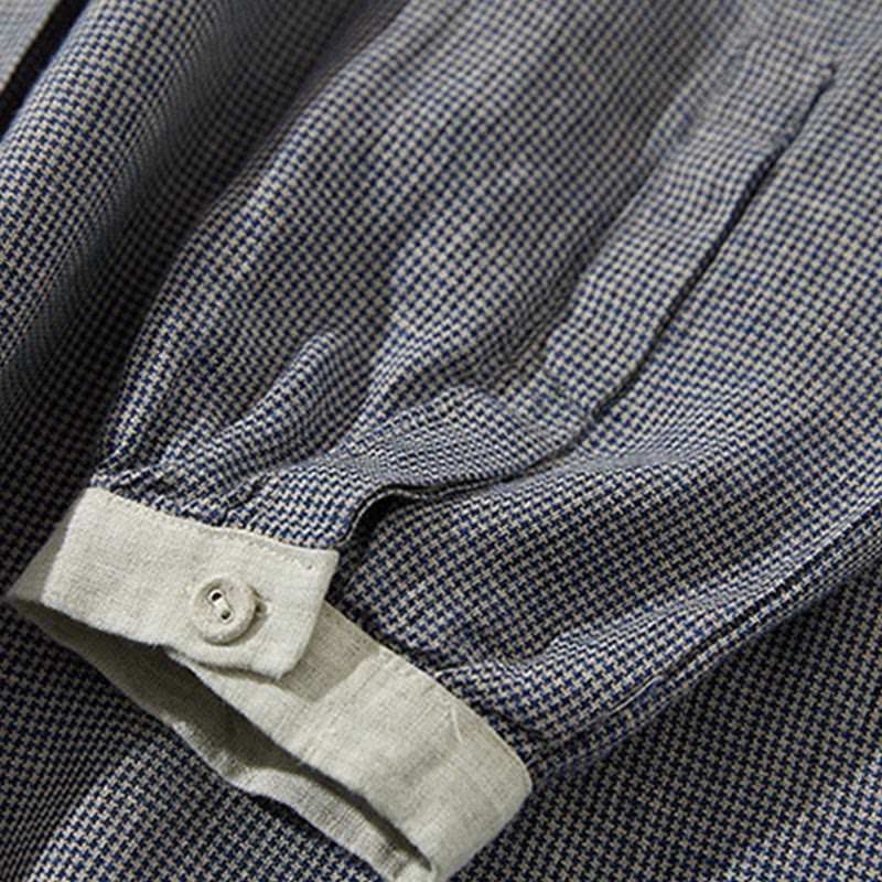 Buddha Stones Commute DimGray Plaid Lantern Long Sleeve Cotton Linen Midi Dress With Pockets - image 6