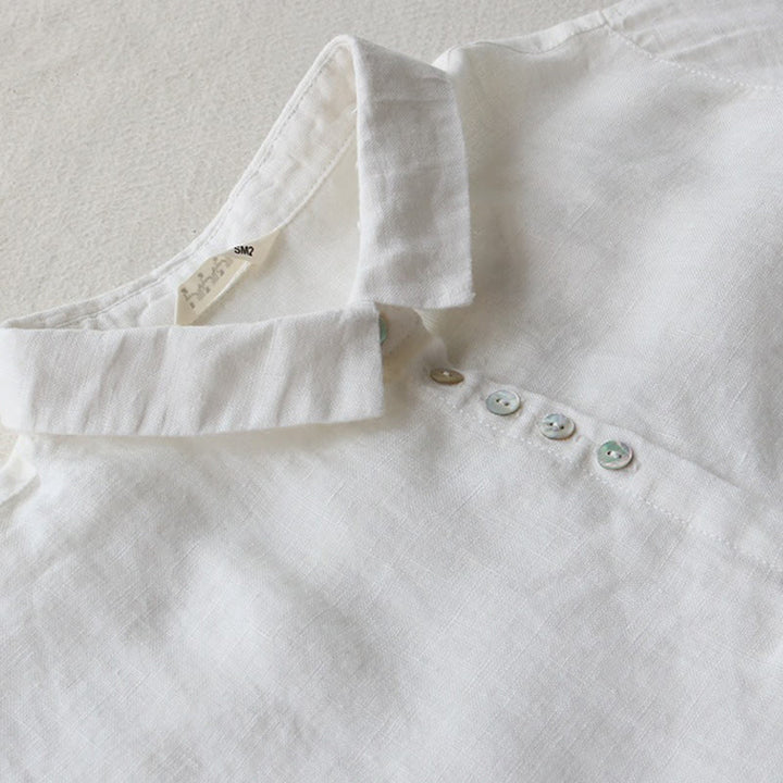 Buddha Stones Buttons Design Lapel Three Quarter Sleeve Cotton Linen Midi Dress With Pockets - image 8