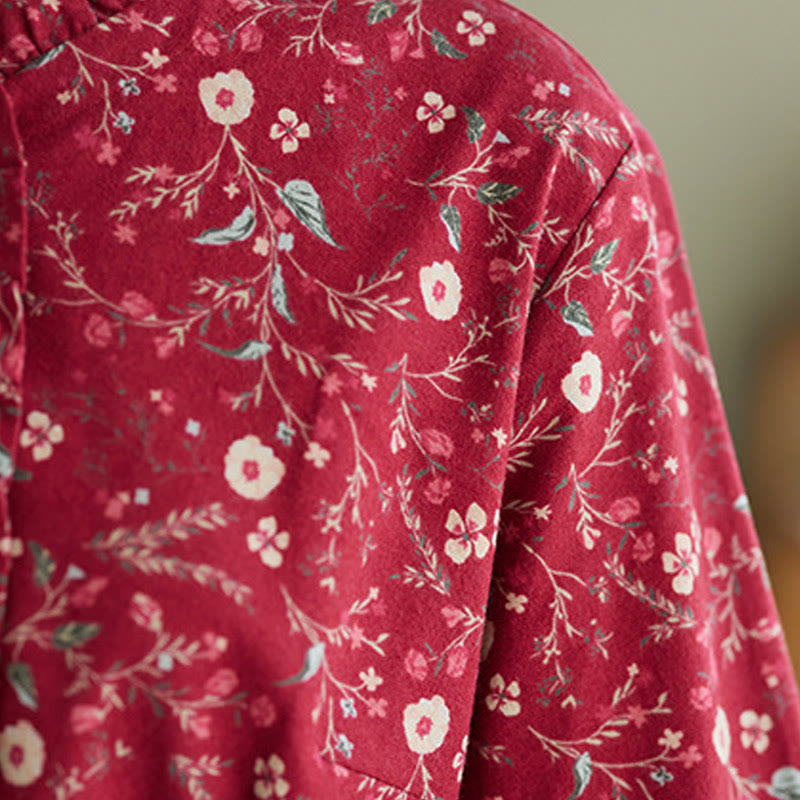 Buddha Stones Ethnic Printing Drawstring Long Sleeve Cotton Linen Midi Dress With Pockets - image 14