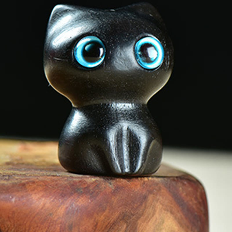 Buddha Stones Ebony Wood Small Leaf Red Sandalwood Cute Cat Animals Calm Decoration - image 2