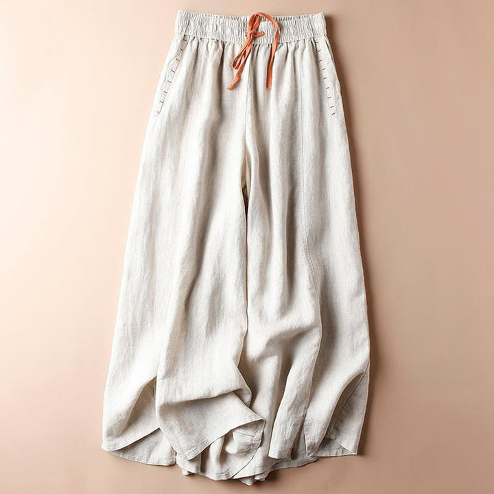 Buddha Stones Casual Cotton Slit Hem Women's 7-8 Length Wide Leg Pants With Pockets - Seashell - US8-10,UK/AU12-14,EU40-42 (2XL) - image 1