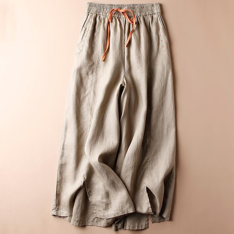 Buddha Stones Casual Cotton Slit Hem Women's 7-8 Length Wide Leg Pants With Pockets - BurlyWood - US8-10,UK/AU12-14,EU40-42 (2XL) - image 8