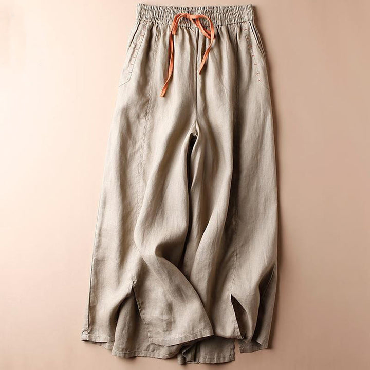 Buddha Stones Casual Cotton Slit Hem Women's 7-8 Length Wide Leg Pants With Pockets - BurlyWood - US8-10,UK/AU12-14,EU40-42 (2XL) - image 8