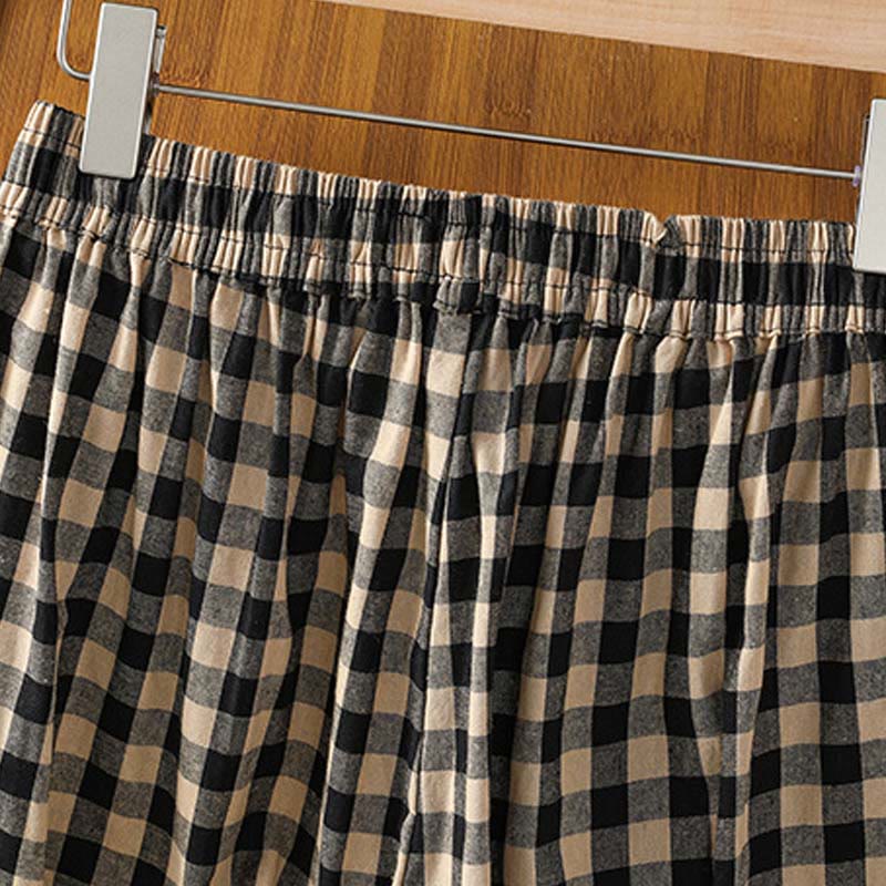 Buddha Stones Casual Cotton Stitching Grid Women's 7-8 Length Wide Leg Pants With Pockets - image 4