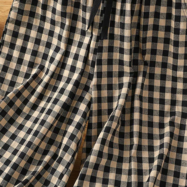 Buddha Stones Casual Cotton Stitching Grid Women's 7-8 Length Wide Leg Pants With Pockets - image 5