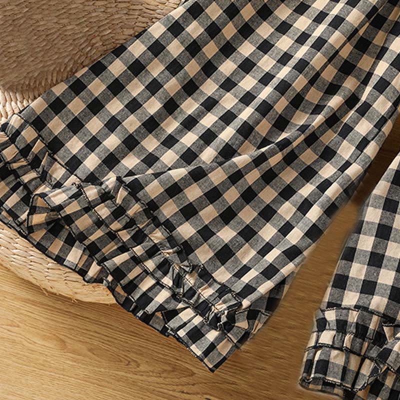 Buddha Stones Casual Cotton Stitching Grid Women's 7-8 Length Wide Leg Pants With Pockets - image 6