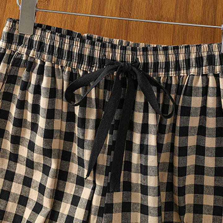 Buddha Stones Casual Cotton Stitching Grid Women's 7-8 Length Wide Leg Pants With Pockets - image 3