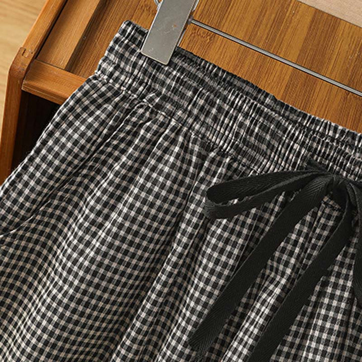 Buddha Stones Casual Cotton Stitching Grid Women's 7-8 Length Wide Leg Pants With Pockets - image 11