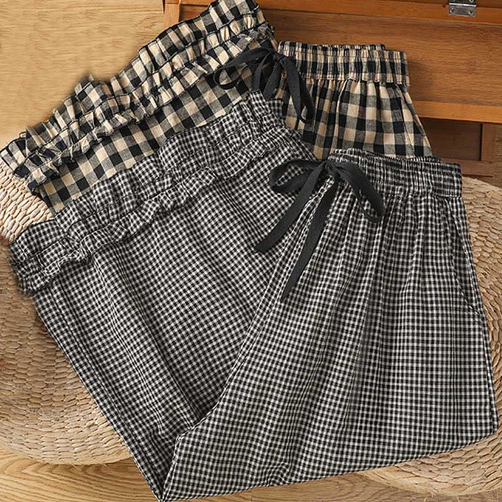 Buddha Stones Casual Cotton Stitching Grid Women's 7-8 Length Wide Leg Pants With Pockets - image 17