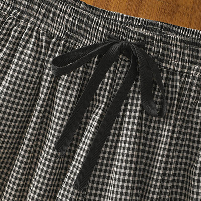 Buddha Stones Casual Cotton Stitching Grid Women's 7-8 Length Wide Leg Pants With Pockets - image 14