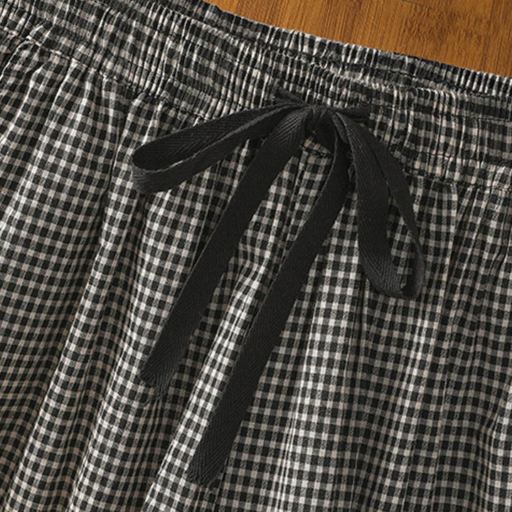 Buddha Stones Casual Cotton Stitching Grid Women's 7-8 Length Wide Leg Pants With Pockets - image 14