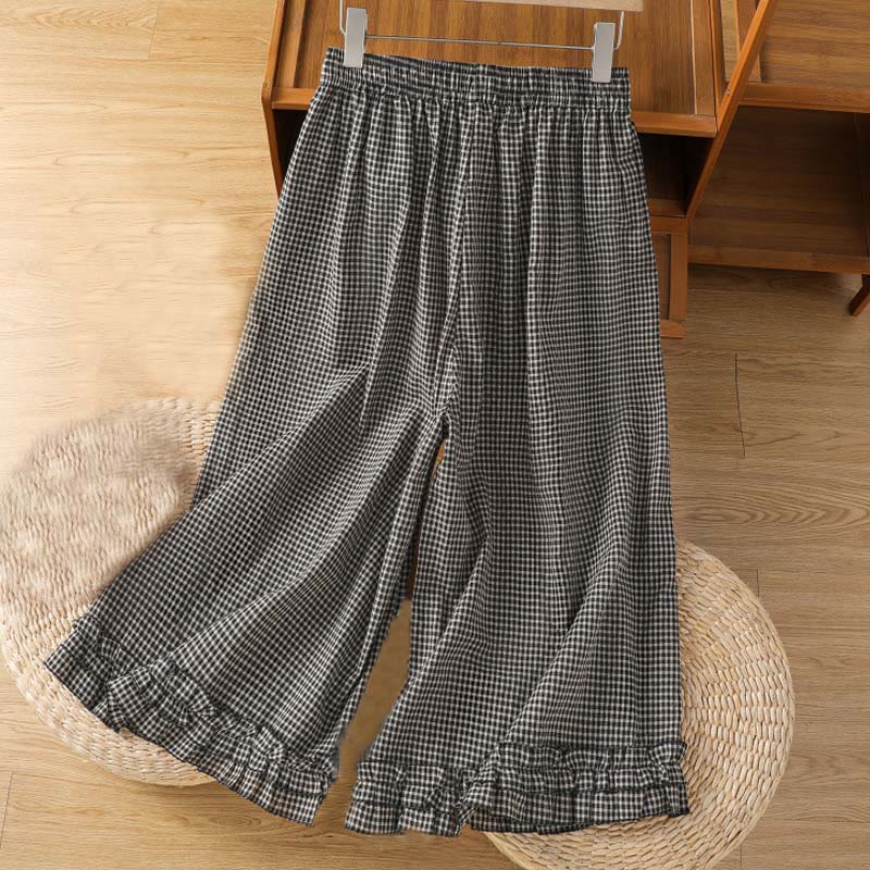 Buddha Stones Casual Cotton Stitching Grid Women's 7-8 Length Wide Leg Pants With Pockets - image 10