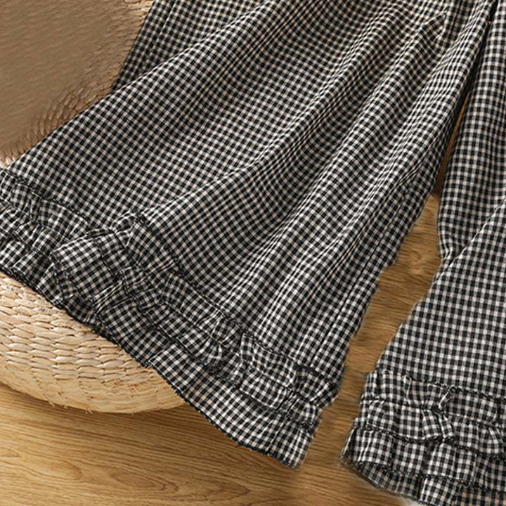 Buddha Stones Casual Cotton Stitching Grid Women's 7-8 Length Wide Leg Pants With Pockets - image 13