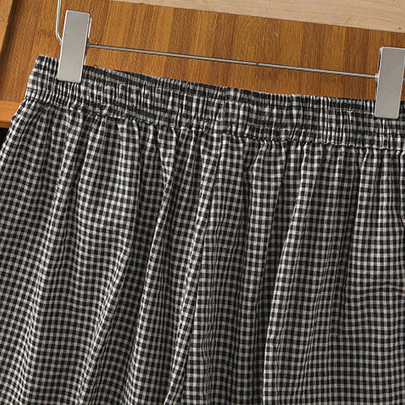 Buddha Stones Casual Cotton Stitching Grid Women's 7-8 Length Wide Leg Pants With Pockets - image 15