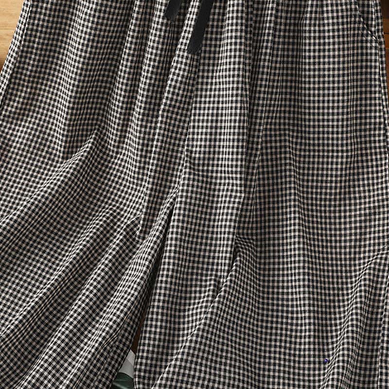 Buddha Stones Casual Cotton Stitching Grid Women's 7-8 Length Wide Leg Pants With Pockets - image 12