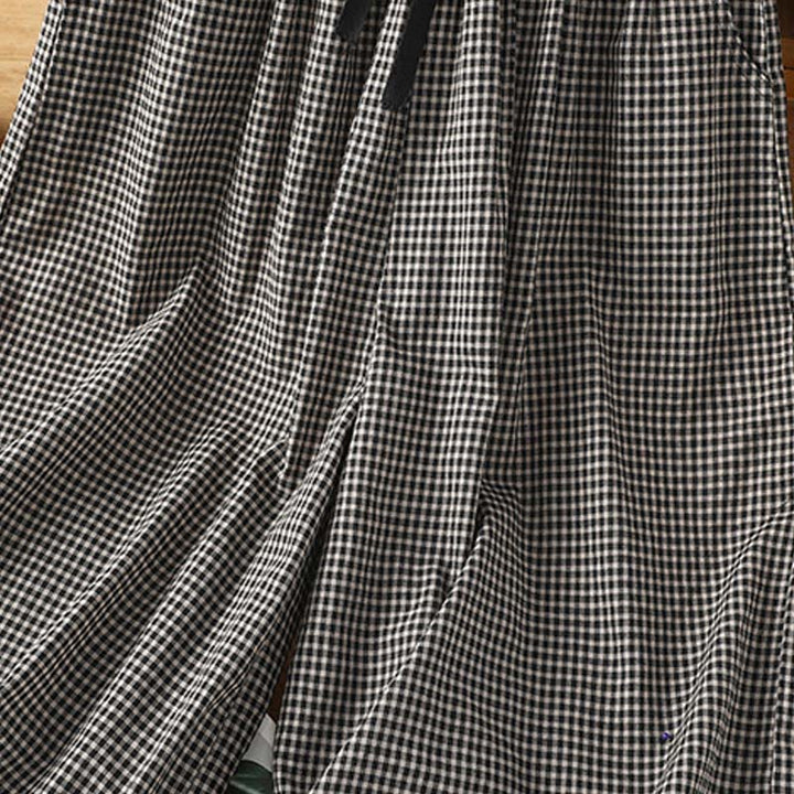 Buddha Stones Casual Cotton Stitching Grid Women's 7-8 Length Wide Leg Pants With Pockets - image 12