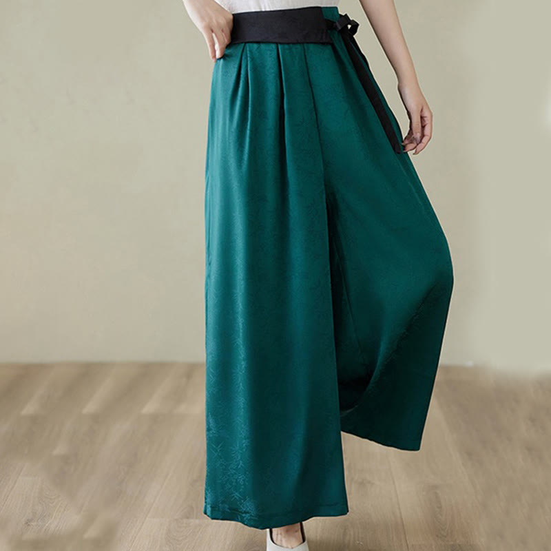 Buddha Stones Casual Jacquard Lace-up Cotton Women's Wide Leg Pants With Pockets - image 6