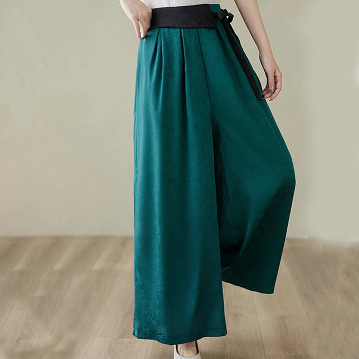 Buddha Stones Casual Jacquard Lace-up Cotton Women's Wide Leg Pants With Pockets - image 6
