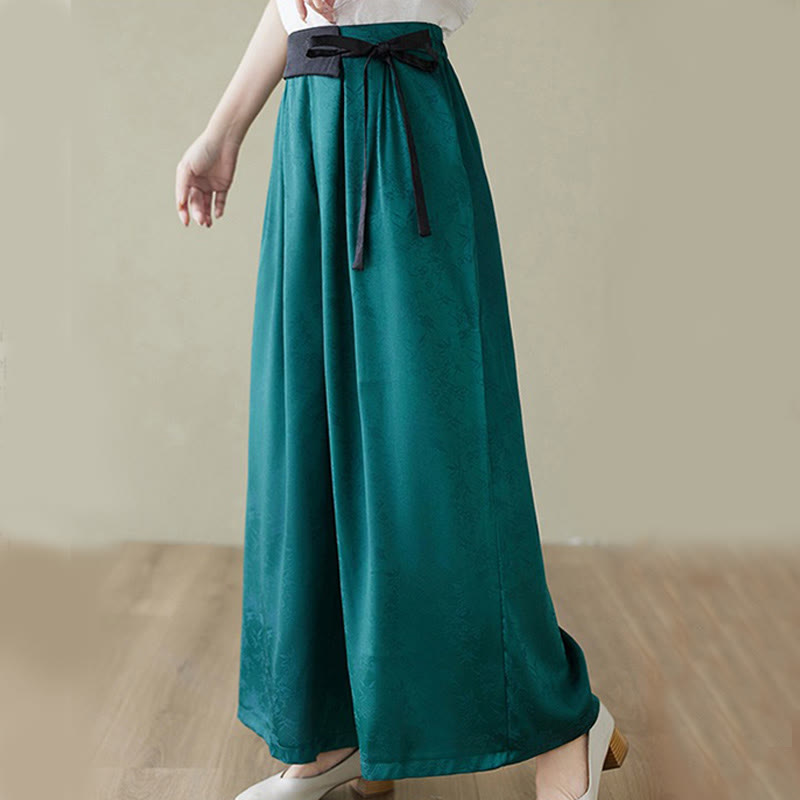 Buddha Stones Casual Jacquard Lace-up Cotton Women's Wide Leg Pants With Pockets - image 2