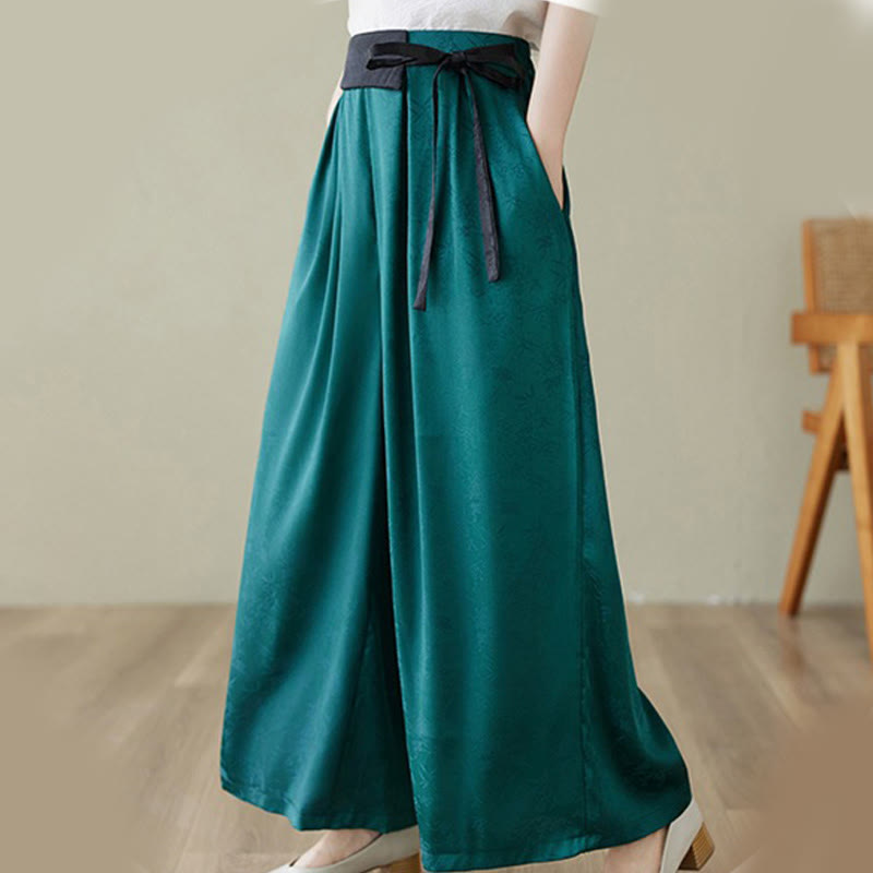 Buddha Stones Casual Jacquard Lace-up Cotton Women's Wide Leg Pants With Pockets - image 4