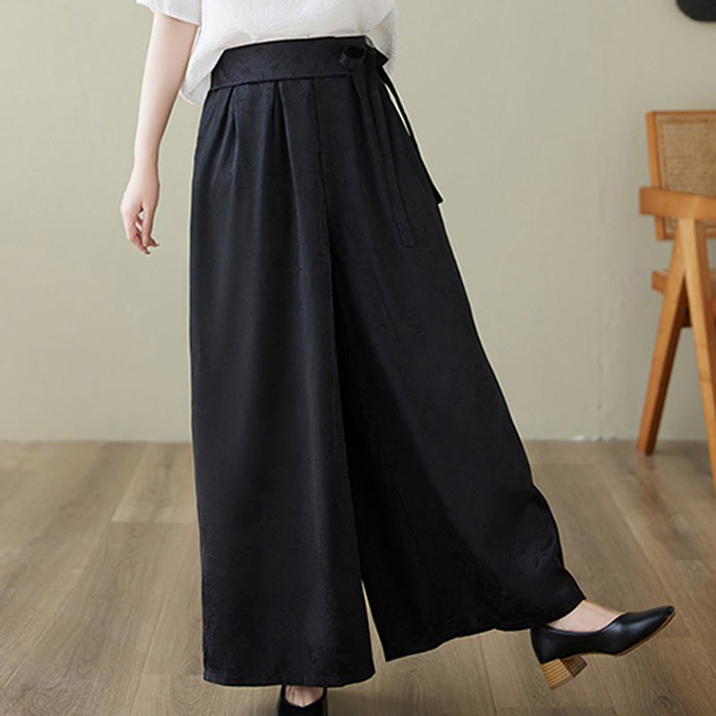 Buddha Stones Casual Jacquard Lace-up Cotton Women's Wide Leg Pants With Pockets - image 15