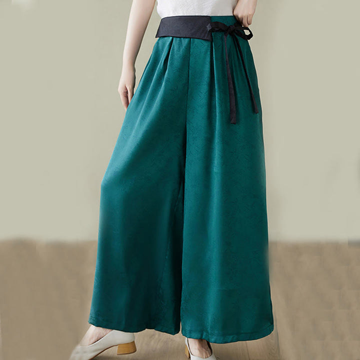 Buddha Stones Casual Jacquard Lace-up Cotton Women's Wide Leg Pants With Pockets - image 10