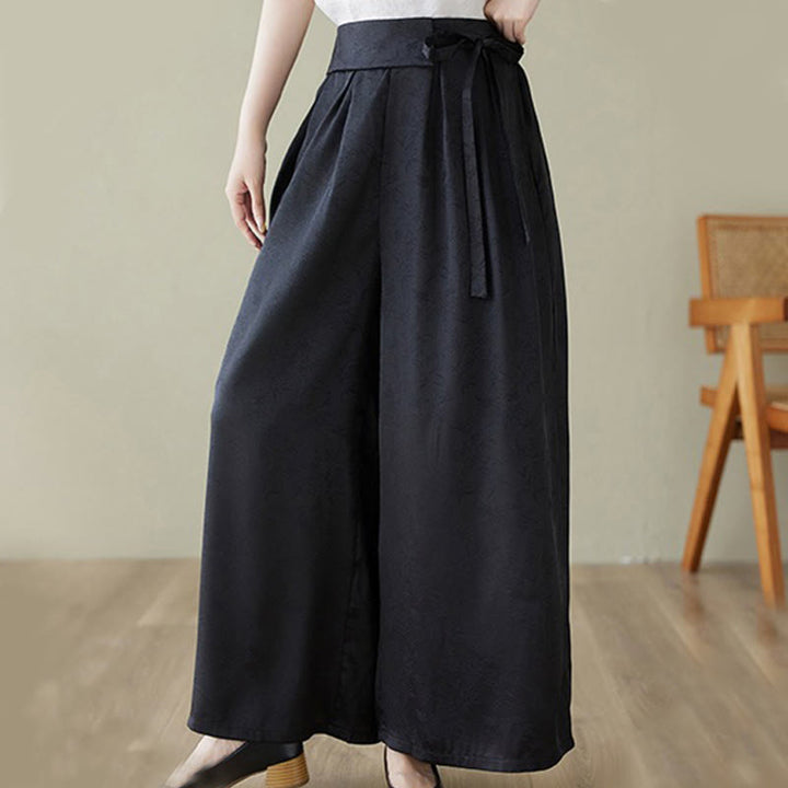 Buddha Stones Casual Jacquard Lace-up Cotton Women's Wide Leg Pants With Pockets - Black - US8-10,UK/AU12-14,EU40-42 (2XL) - image 11