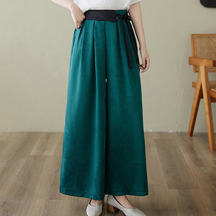 Buddha Stones Casual Jacquard Lace-up Cotton Women's Wide Leg Pants With Pockets - image 9