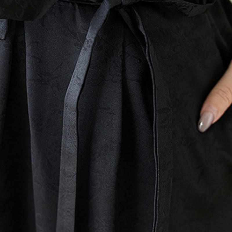 Buddha Stones Casual Jacquard Lace-up Cotton Women's Wide Leg Pants With Pockets - image 16