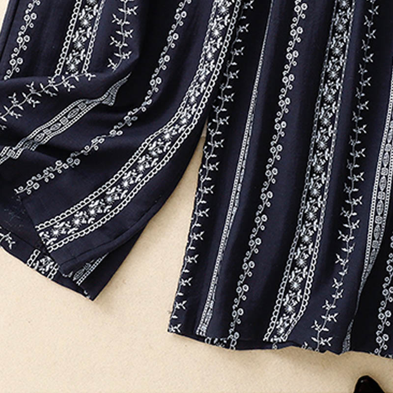 Buddha Stones Casual Vertical Printing Cotton Linen Women's Wide Leg Pants With Pockets - image 3