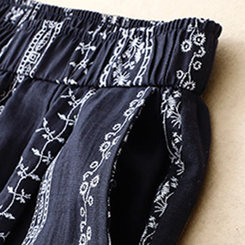 Buddha Stones Casual Vertical Printing Cotton Linen Women's Wide Leg Pants With Pockets - image 2