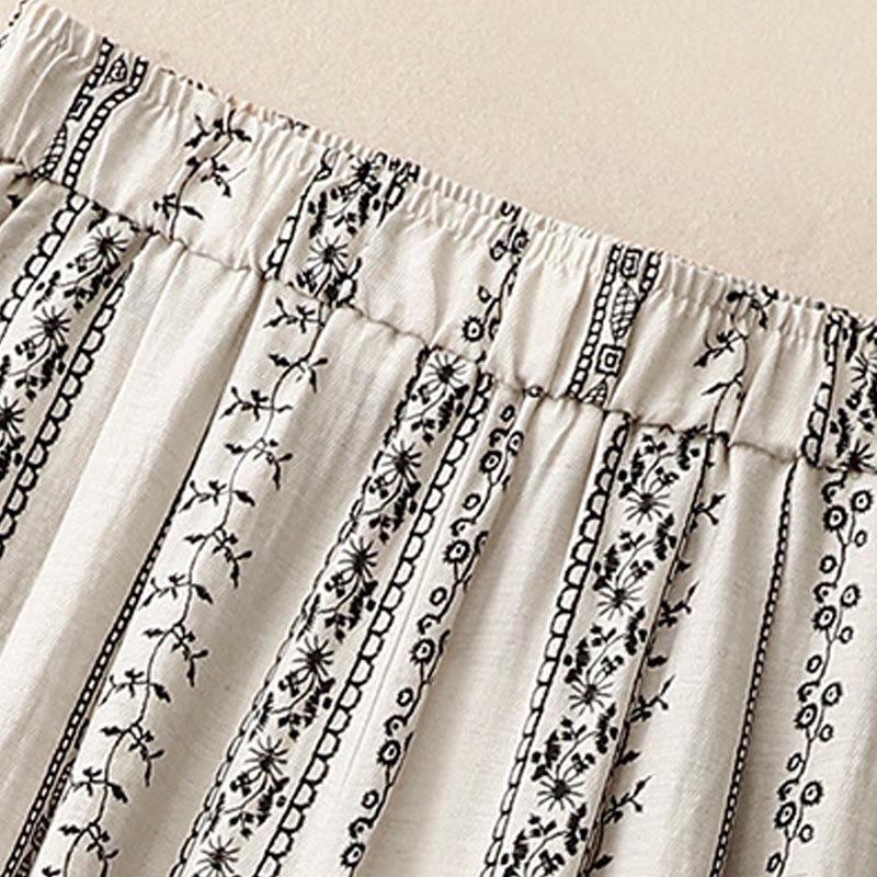 Buddha Stones Casual Vertical Printing Cotton Linen Women's Wide Leg Pants With Pockets - image 11