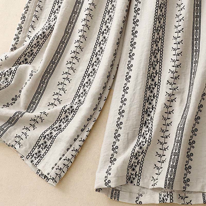 Buddha Stones Casual Vertical Printing Cotton Linen Women's Wide Leg Pants With Pockets - image 15