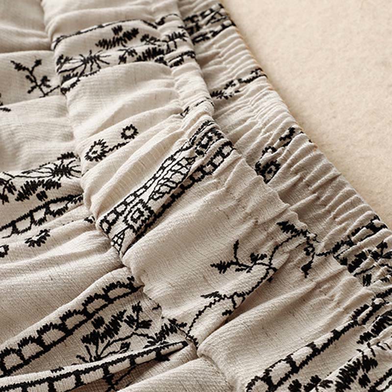 Buddha Stones Casual Vertical Printing Cotton Linen Women's Wide Leg Pants With Pockets - image 9
