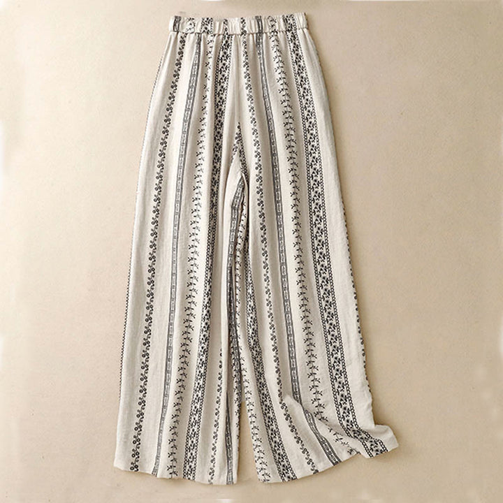 Buddha Stones Casual Vertical Printing Cotton Linen Women's Wide Leg Pants With Pockets - image 7