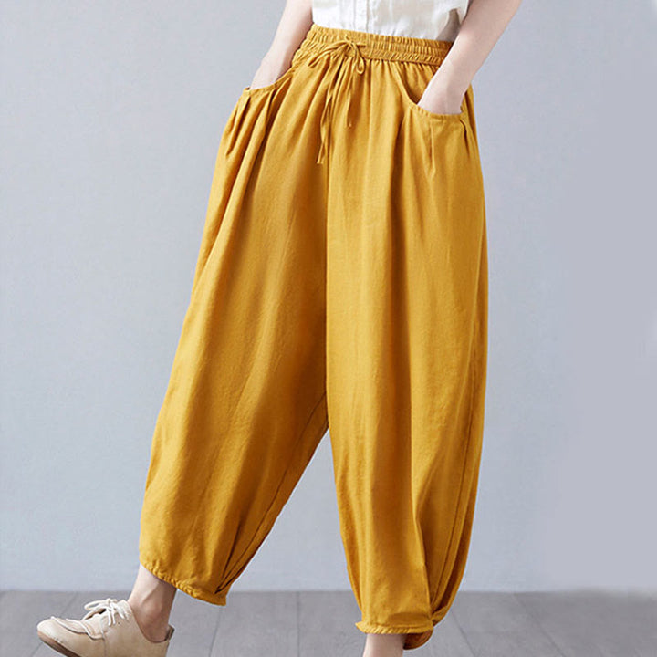 Buddha Stones Summer Plain Cropped Pants Women's Cotton Linen Harem Pants With Pockets - image 39