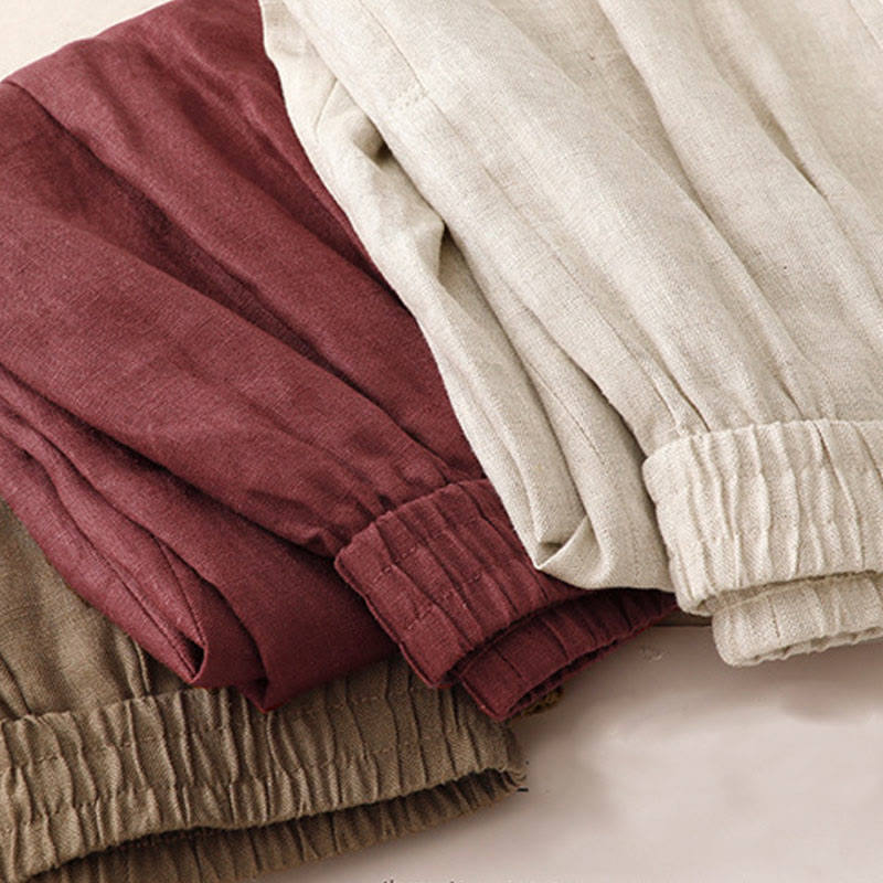 Buddha Stones Summer Plain Women's Cotton Linen Harem Pants With Pockets - image 20