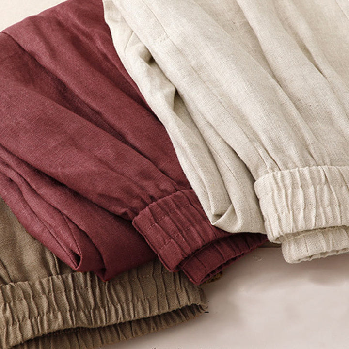 Buddha Stones Summer Plain Women's Cotton Linen Harem Pants With Pockets - image 20