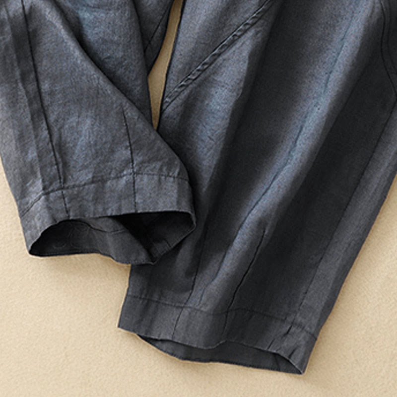 Buddha Stones Casual Plain Cropped Pants Women's Cotton Linen Harem Pants With Pockets - image 4