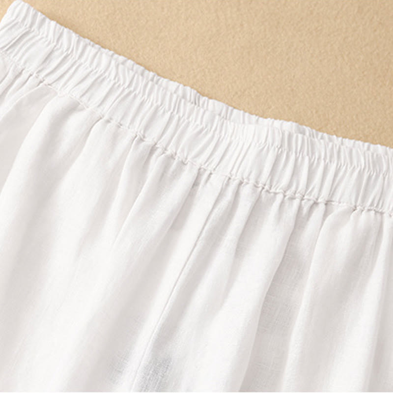 Buddha Stones Casual Plain Cropped Pants Women's Cotton Linen Harem Pants With Pockets - image 10
