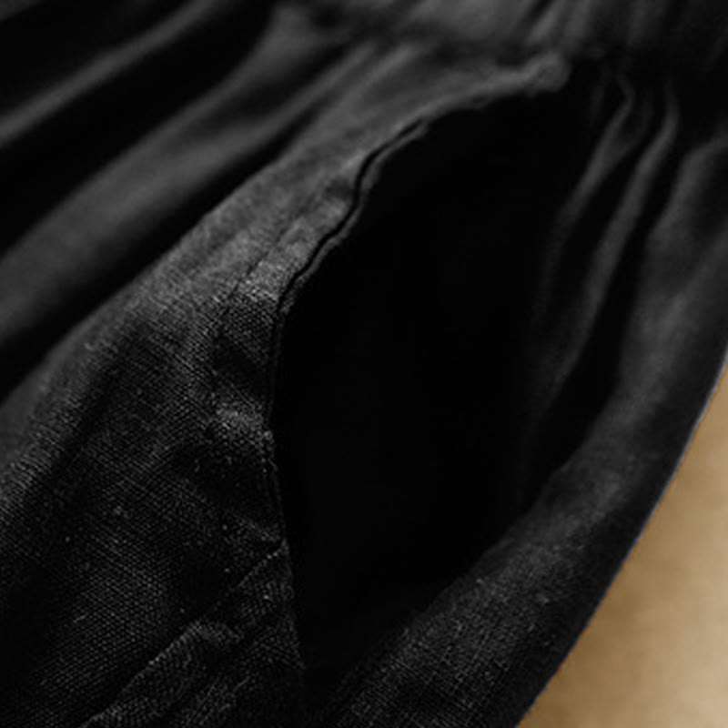 Buddha Stones Casual Plain Cropped Pants Women's Cotton Linen Harem Pants With Pockets - image 13
