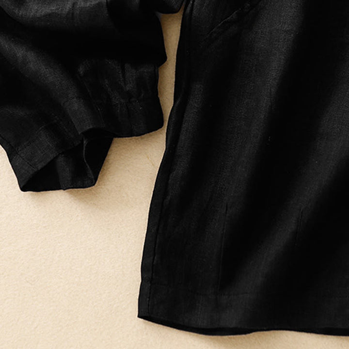 Buddha Stones Casual Plain Cropped Pants Women's Cotton Linen Harem Pants With Pockets - image 14