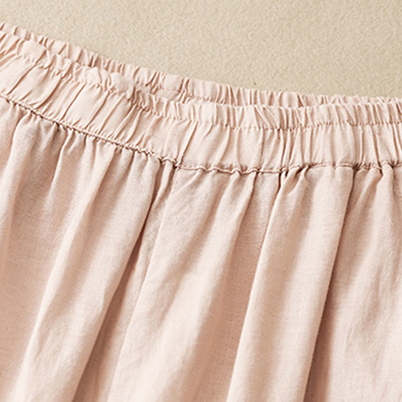 Buddha Stones Casual Plain Cropped Pants Women's Cotton Linen Harem Pants With Pockets - image 27