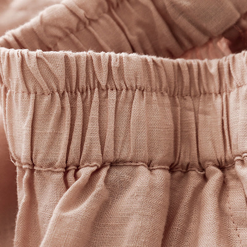 Buddha Stones Casual Plain Cropped Pants Women's Cotton Linen Harem Pants With Pockets - image 29