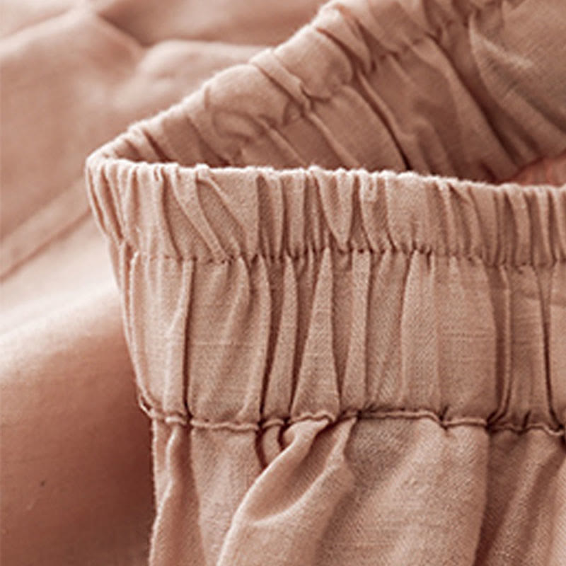 Buddha Stones Casual Plain Cropped Pants Women's Cotton Linen Harem Pants With Pockets - image 24