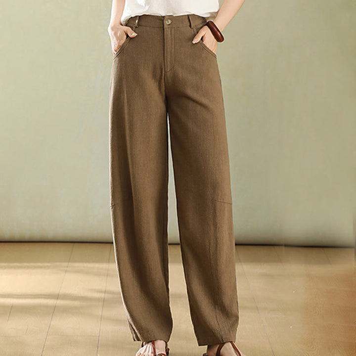 Buddha Stones Pure Color Buttons Women's Linen Pants With Pockets - Peru - US6,UK/AU10,EU38 (XL) - image 1