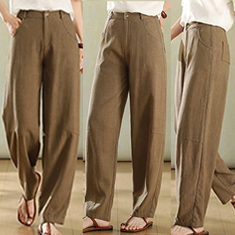 Buddha Stones Pure Color Buttons Women's Linen Pants With Pockets - image 2