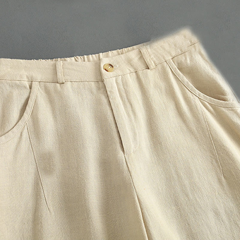 Buddha Stones Pure Color Buttons Women's Linen Pants With Pockets - image 9