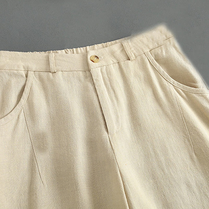 Buddha Stones Pure Color Buttons Women's Linen Pants With Pockets - image 9