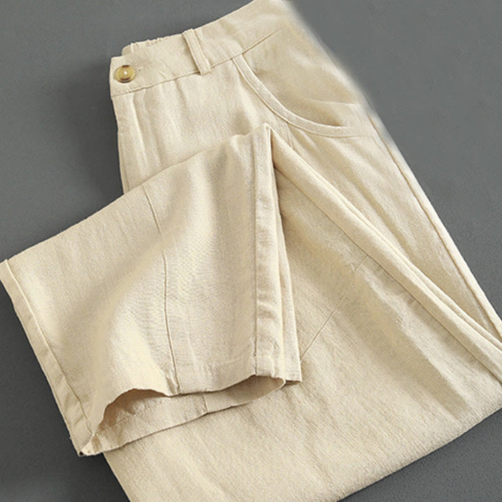 Buddha Stones Pure Color Buttons Women's Linen Pants With Pockets - image 12